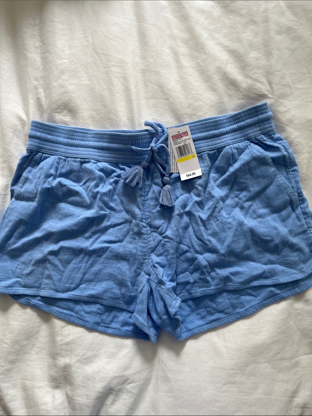 Vineyard Vines Light Blue Tassel Drawstring Linen Shorts